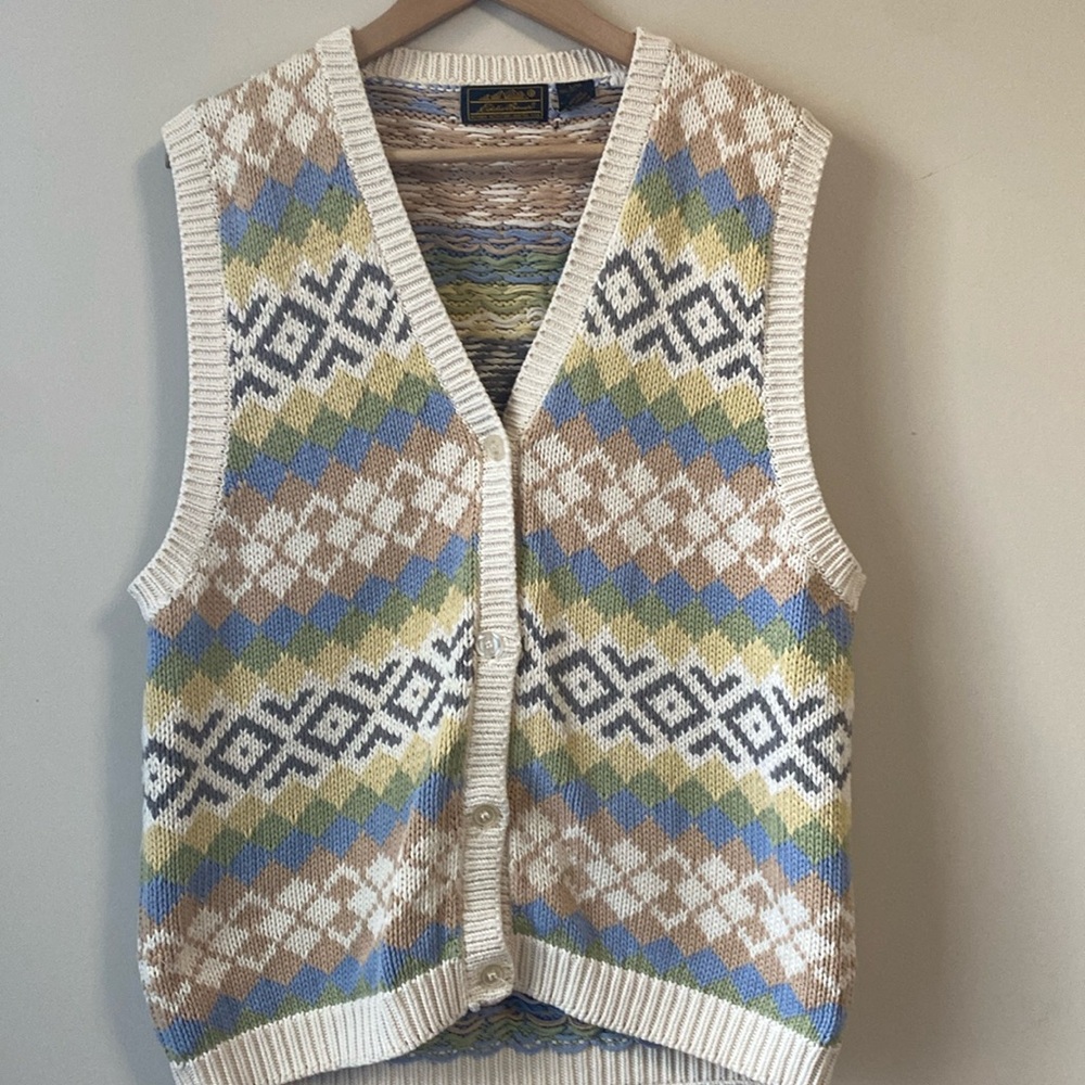 Eddie Bauer Sweater Vest Vintage Knit Cream size Unisex Large